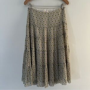 Sundance Silk Skirt Y2K Tiered Midi Daisies Floral Cream Green Size 4 Boho